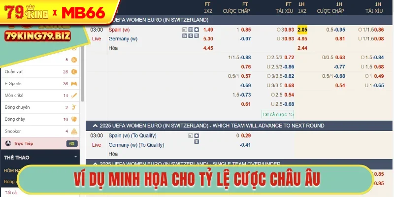 Ví dụ minh họa cho tỷ lệ cược châu Âu Ví dụ minh họa cho tỷ lệ cược châu Âu